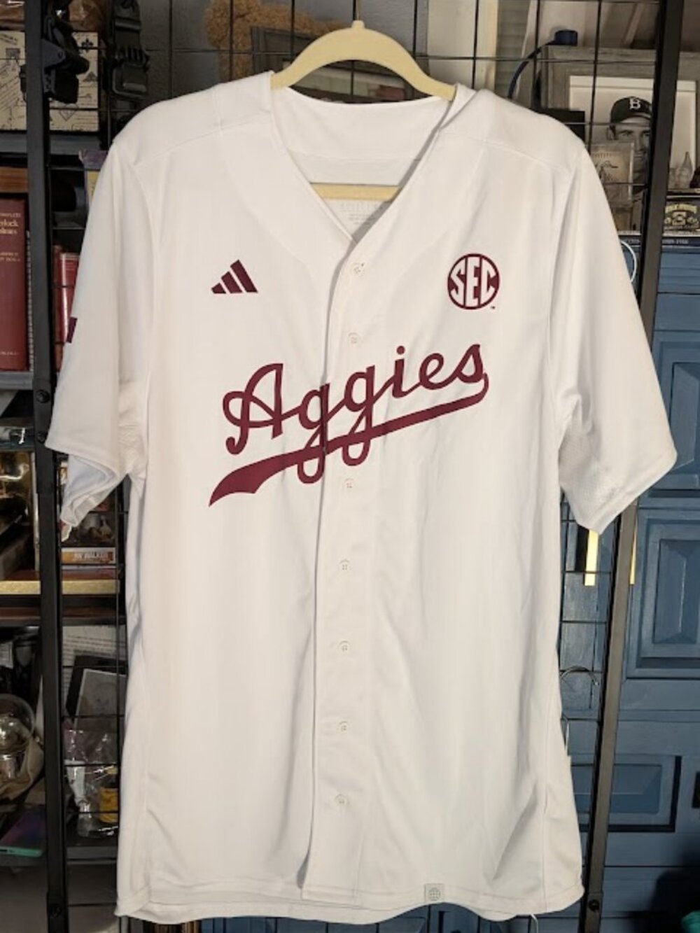 White Adidas Texas A&M Baseball Jersey "Aggies" w/ SEC Logo